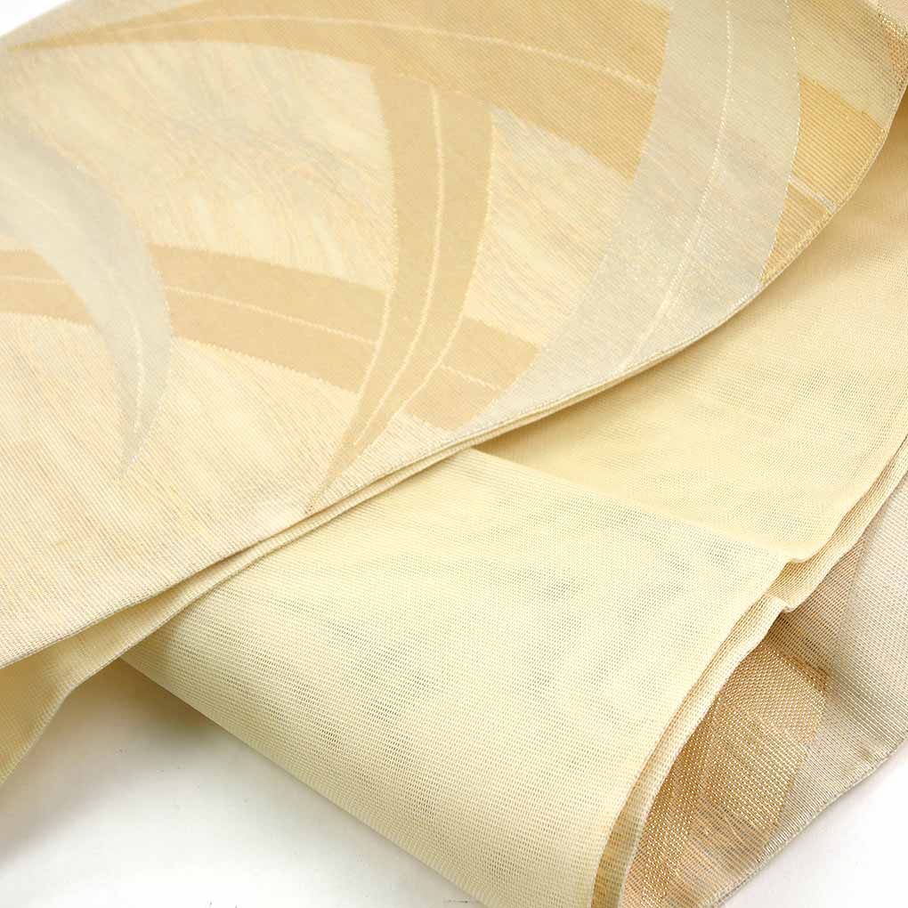 袋帯 リサイクル帯 幅30cm 長さ450cm レディース 笹 夏用 正絹（シルク）ホワイト 美品 リメイク リユース【ランクA】