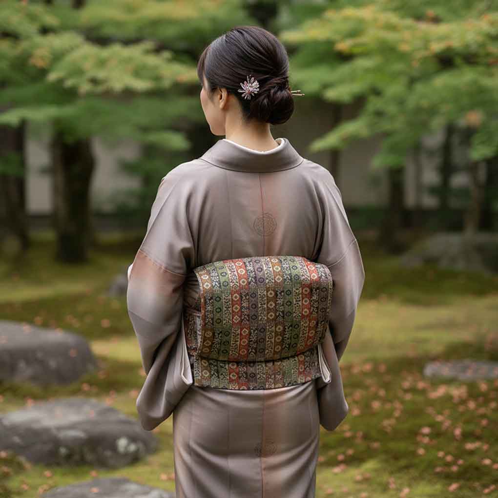名古屋帯 リサイクル帯 幅31cm 長さ353cm レディース 花柄 秋冬春用 正絹（シルク）ブラウン 美品 リメイク リユース【ランクA】