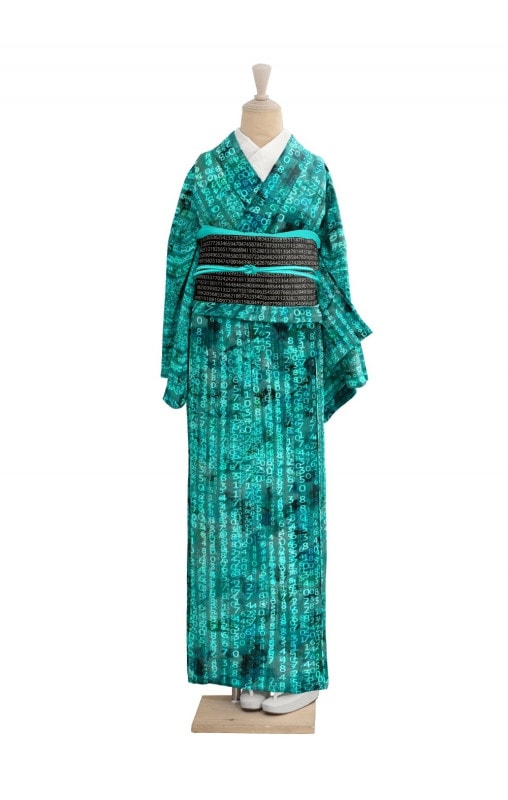 グリーン ドット柄　着物　 長襦袢【7/31まで着物類断捨離中】 グリーン ドット柄 着物 長襦袢【7/31まで着物類断捨離中