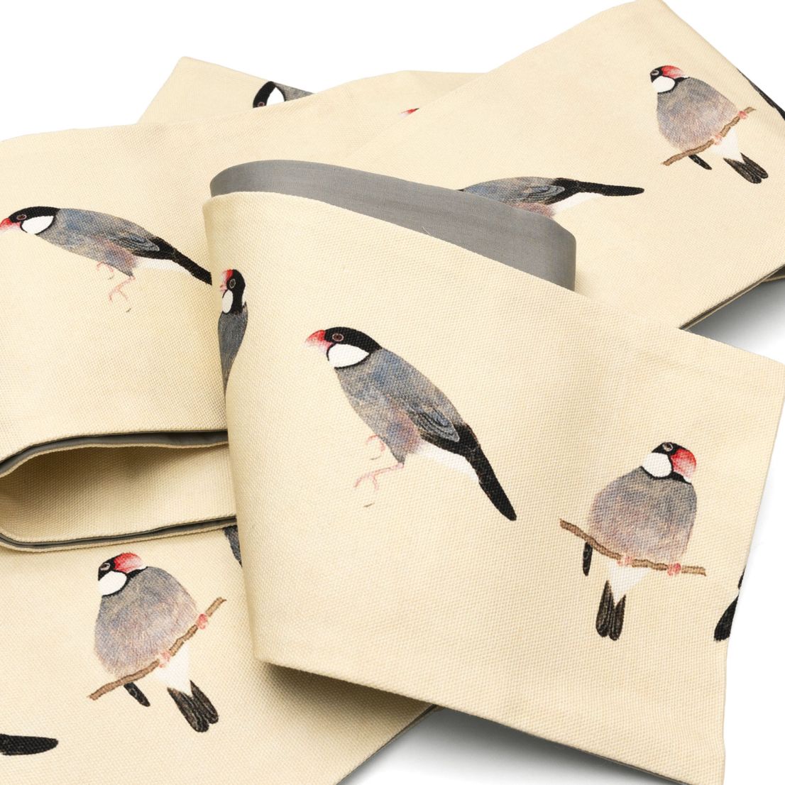 袋帯 竹に鳥柄 笹の葉 刺繍柄 金彩 鳥の子色 KO-1294 袋帯 竹に鳥柄 笹の葉 刺繍柄 金彩 鳥の子色 KO-1294