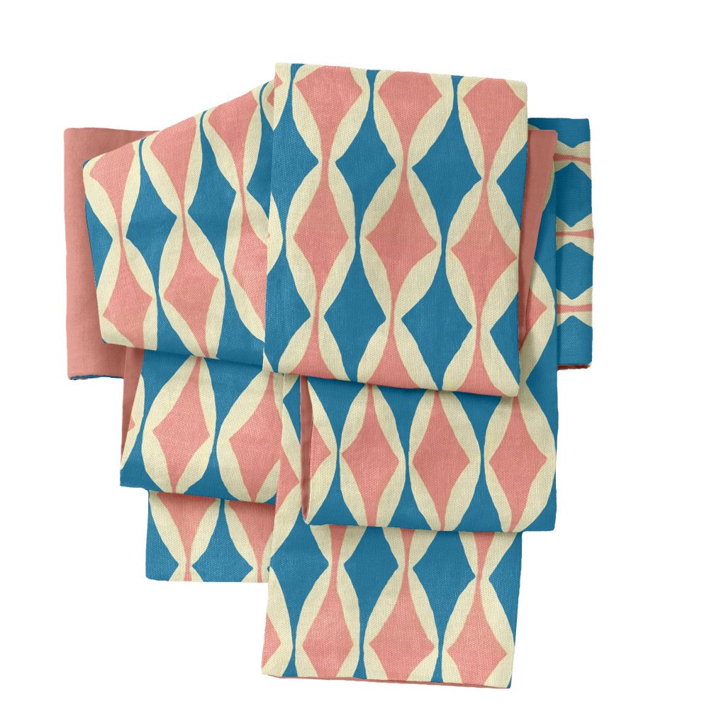 半幅帯　sFU00352　ブルー×ピンク　即納品