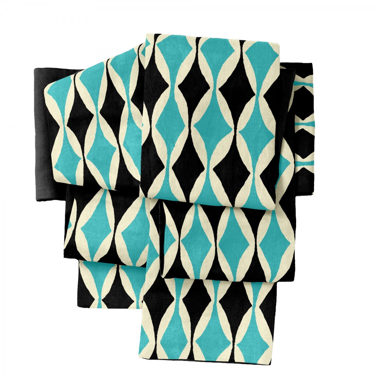 半幅帯　sFU00352　黒×ターコイズ　即納品