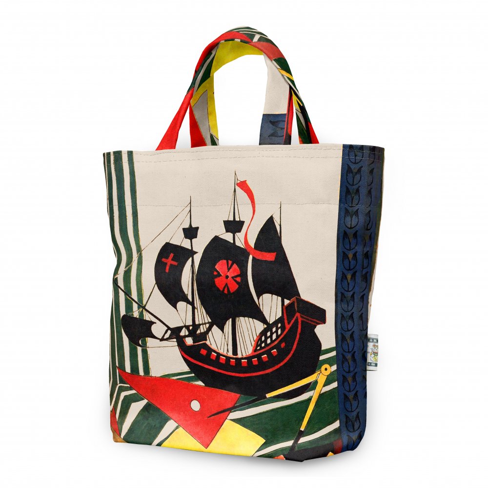 トートバッグ　TB503805b　帆船と三角定規柄　