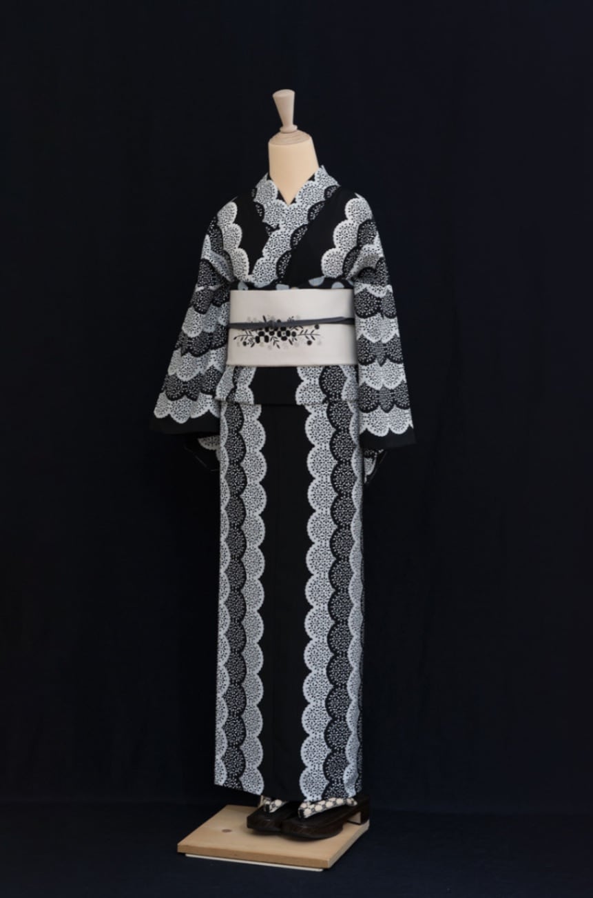 セオα夏着物・浴衣＜ラインレース（ブラック）＞　SAK-SK180413　