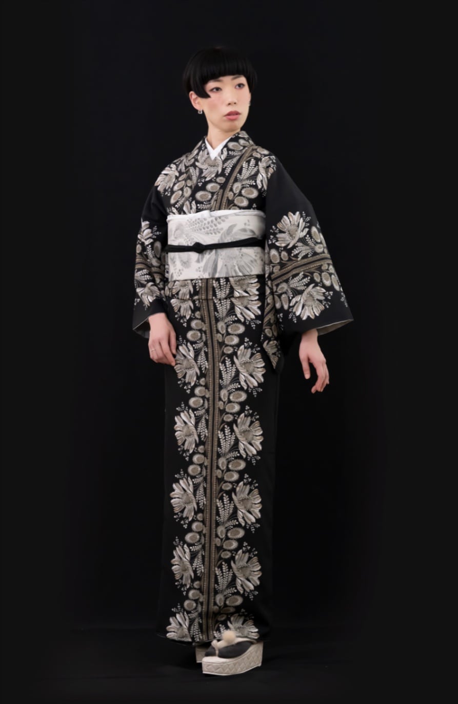 袷着物（ムーンライトフラワー（ブラック））　SAK-SMK200928