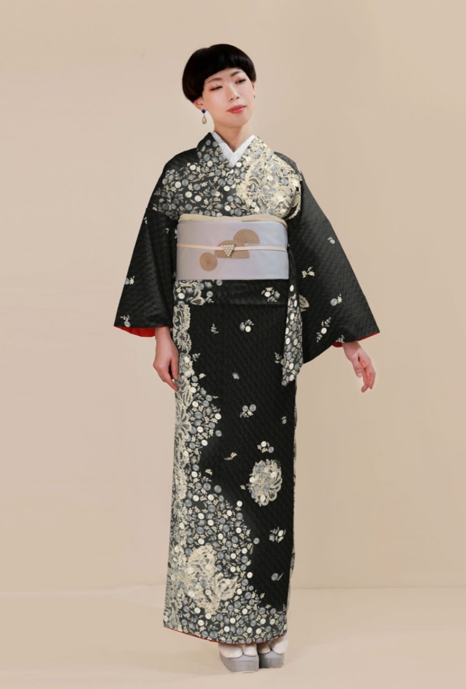 袷着物（in full bloom　チャコールブラック）　SAK-SMK221006