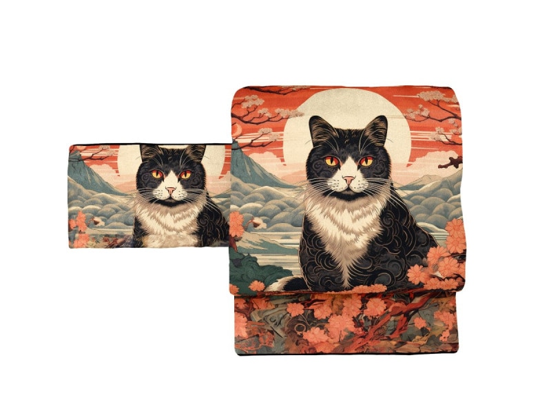 着物女性と猫 楽天市場】【受注生産】 着物 小紋 菊と猫 きもの 和音-WAON