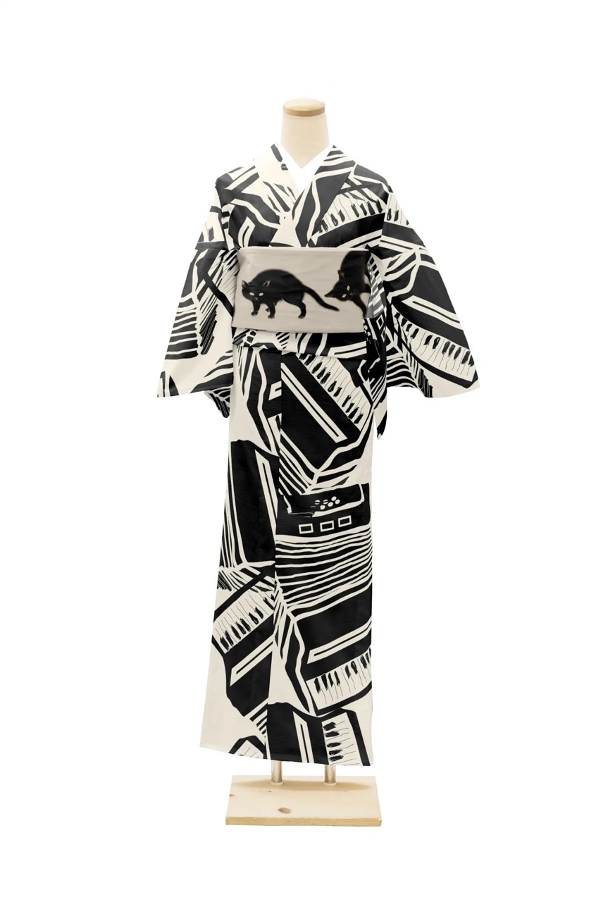 音楽デザインの着物反物 ダークパープル　小紋　ピエロ　音符 音楽デザインの着物反物 ダークパープル 小紋 ピエロ 音符 note