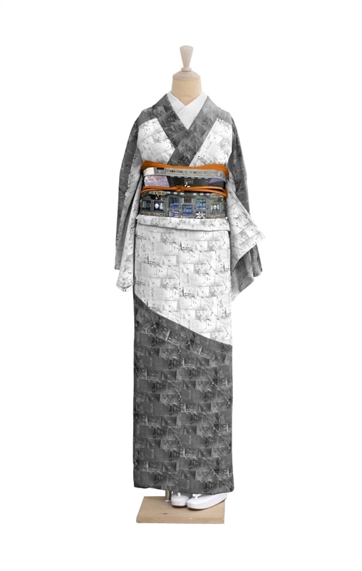 SAK-KMF20241007 フリル着物（綿麻シャンブレー・ネイビー） | さく