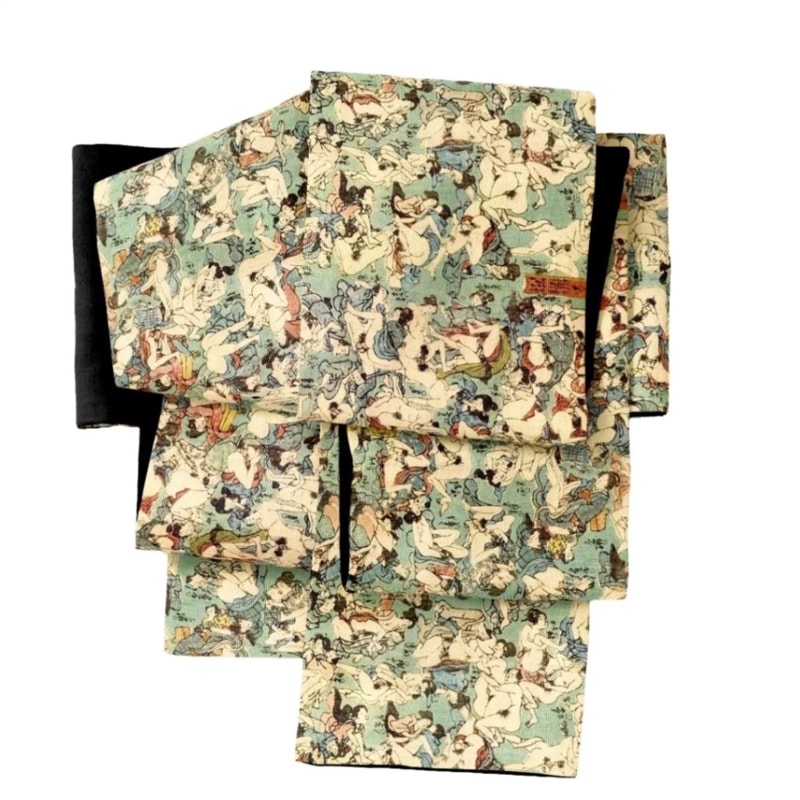 半幅帯 首里やしらみ花織 半幅帯 紺色 薄い水色 青竹色（端処理込み