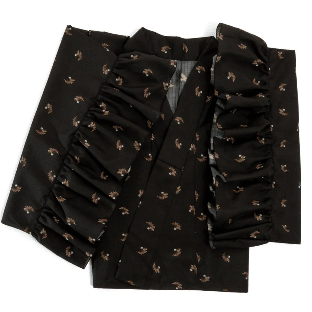 SAK-KMCFT20240324　クロス着物　フリルトップス（リーフパール柄）