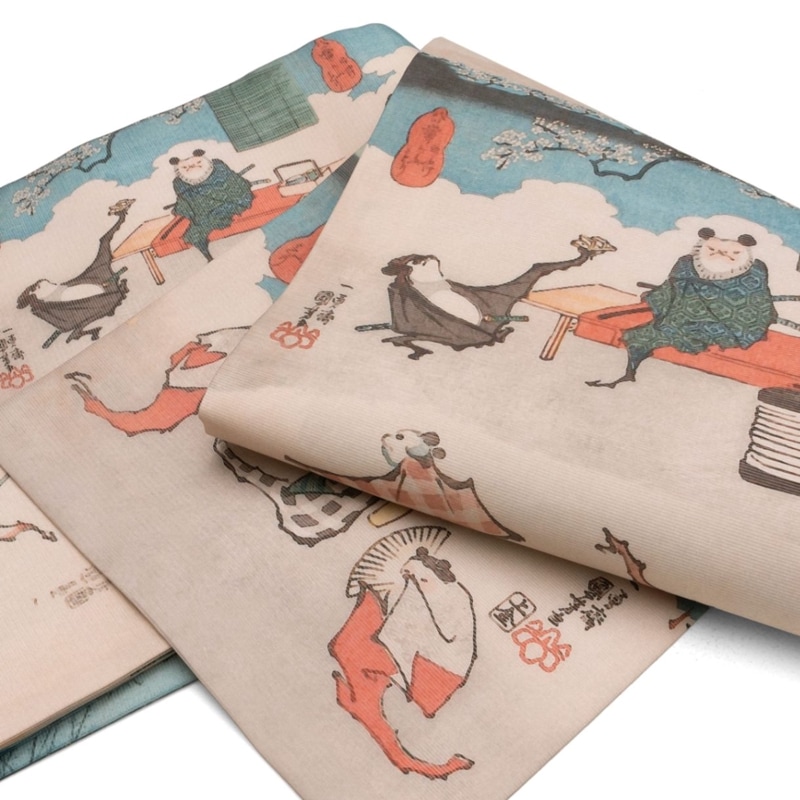 ゴフクヤサンドットコム　浮世絵　猫　半幅帯 オリジナル生地・猫 - ゴフクヤサンドットコム