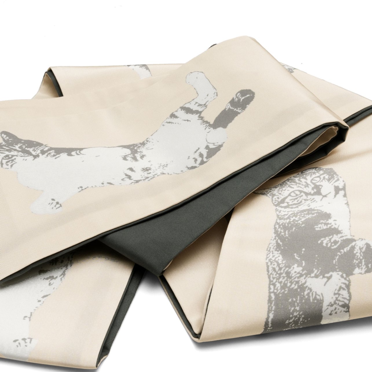 即納品　半幅帯（くつろぎ猫（ベージュ））　SAK-HN40401b