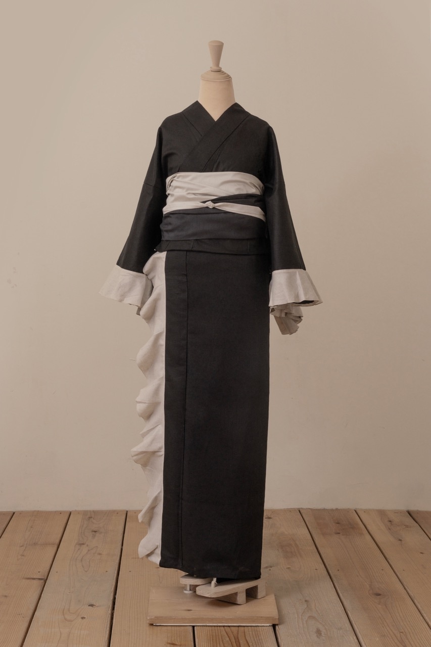 SAK-KMF20170909b  フリル着物（バイカラー・ブラック）