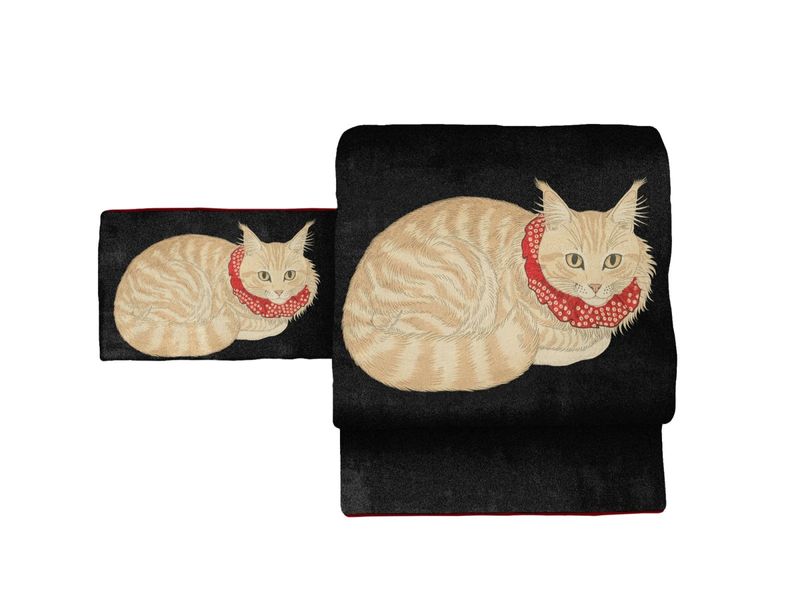 半幅帯（くつろぎ猫（黒）） SAK-HN40401a | さく研究所