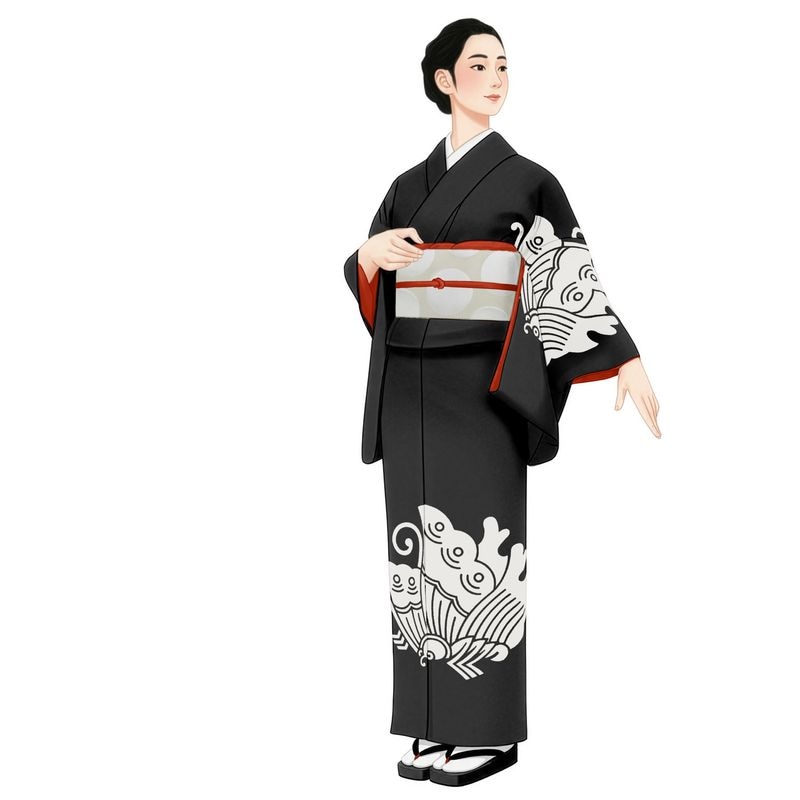 【着物】黒羽織　刺繍　絵羽柄　雲取菊文　羽織紐別売り　身丈約82.5cm　裄丈約65cm　25z02-952 24z-3614_1.jpg