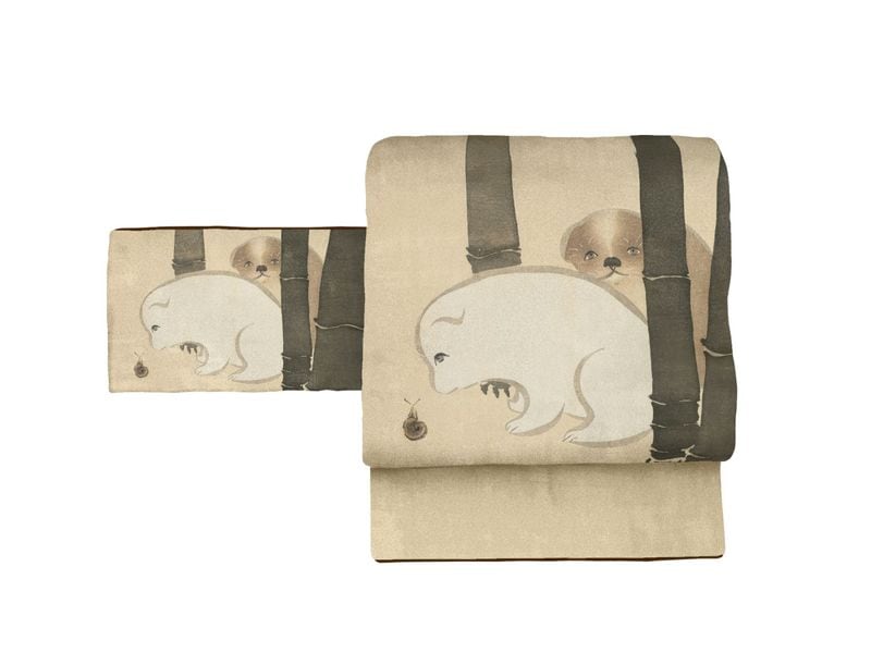 帯２　さく研究所　くつろぎ猫半幅帯　ベージュ　未使用　約３８８cm×１６cm 半幅帯（くつろぎ猫（ベージュ）） SAK-HN40401b | さく研究所