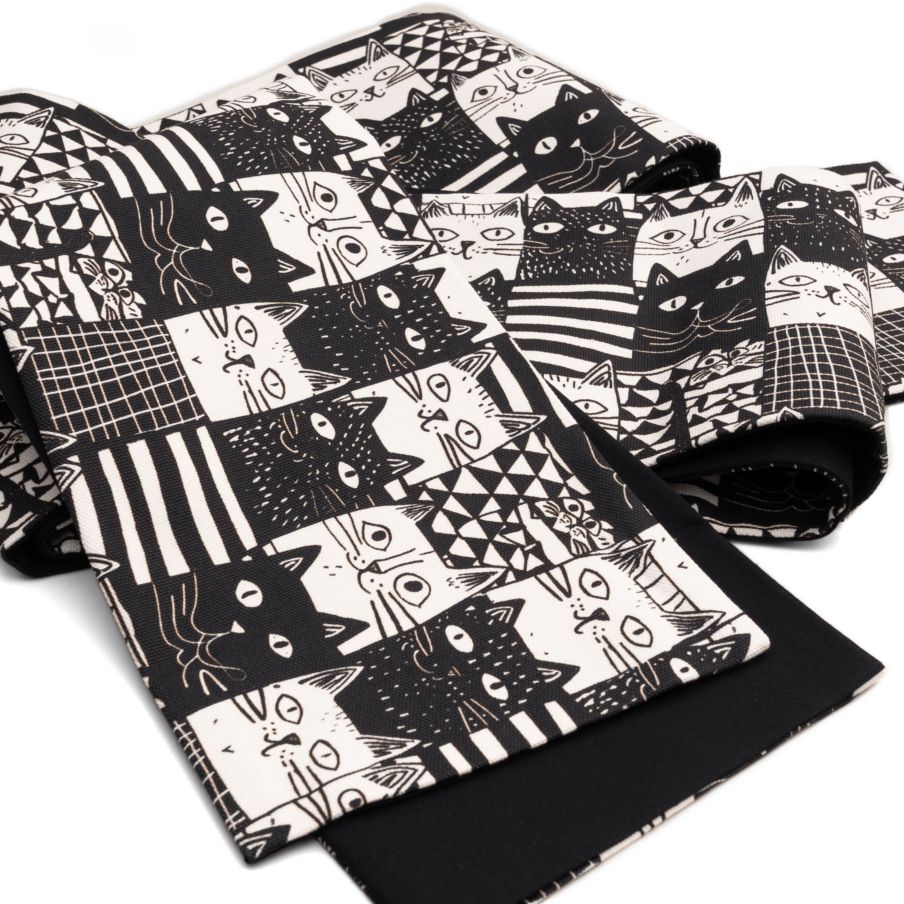 さく研究所　博多織　ハチワレ猫　名古屋帯　ゴフクヤサンドットコム さく研究所 博多織 ハチワレ猫 名古屋帯 ゴフクヤサンドットコム 正絹