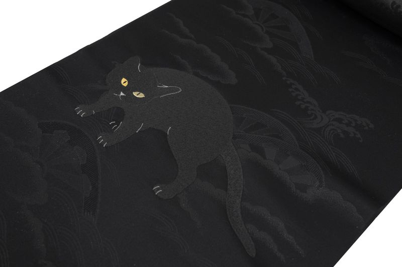 半幅帯（くつろぎ猫（黒）） SAK-HN40401a | さく研究所
