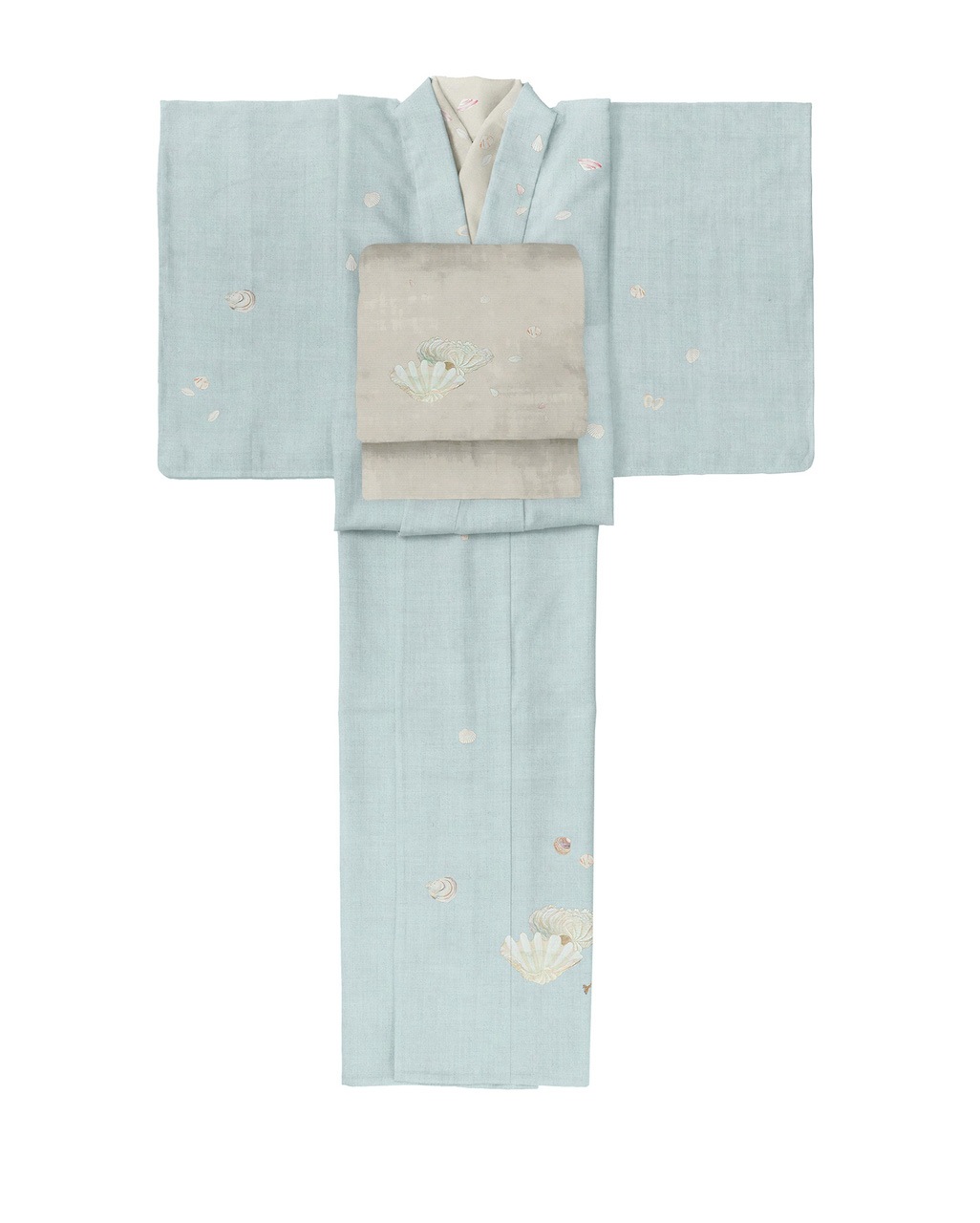 即納品 名古屋帯・絽（朝凪/薄灰）　sSAK-ONPR190402