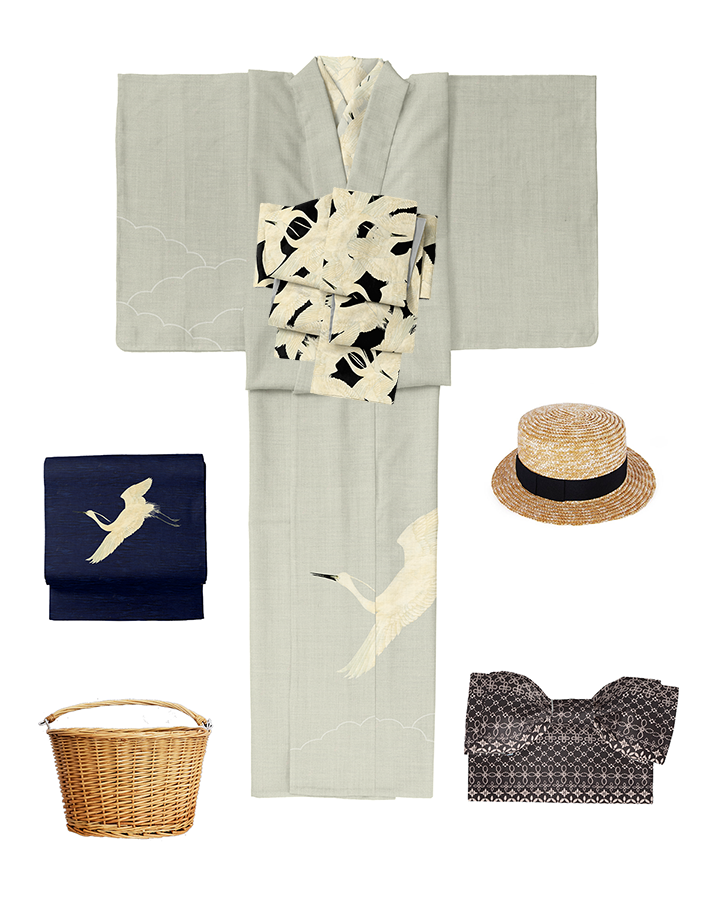 さくオリジナル柄半衿　鷺　SAK-HE507a