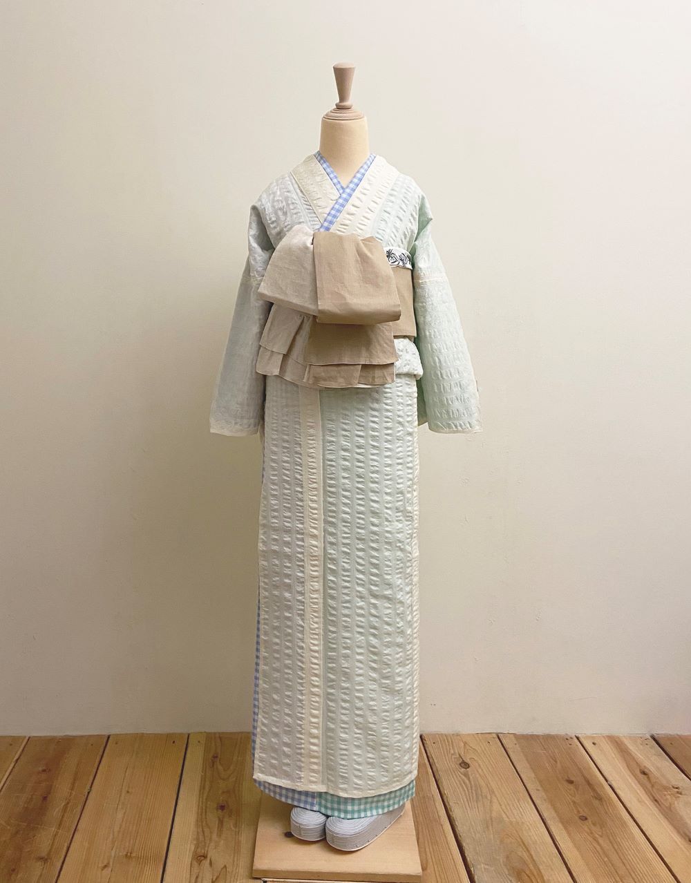即納品 さく研究所 半幅帯 フリル(ブラウン×アイボリー) sSAK-HNOF200529