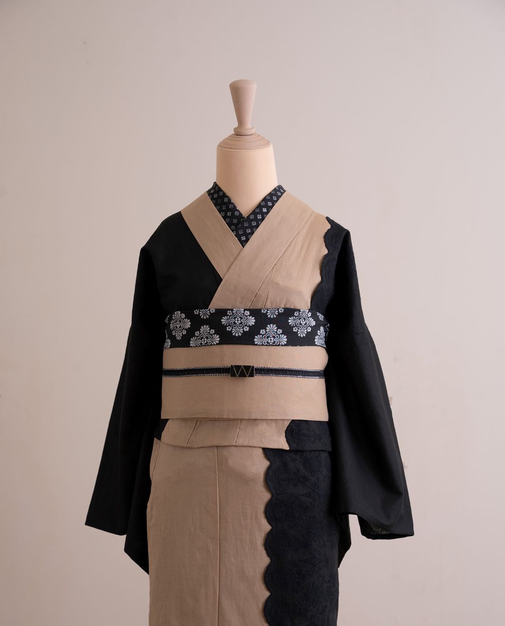 即納品 さく研究所 半幅帯 フリル(ブラウン×アイボリー) sSAK-HNOF200529