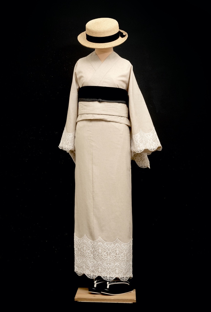 半幅帯　タック（アイボリー×ブラック）　SAK-HNOT200532　即納品