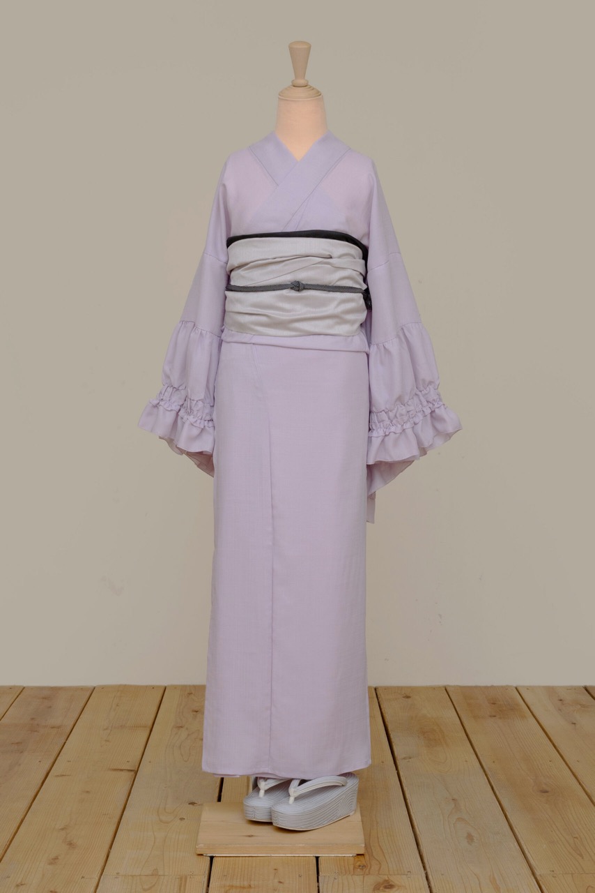 シャーリングフリル着物/カンパニュラ（薄紫）　SAK-KMSFC20250801