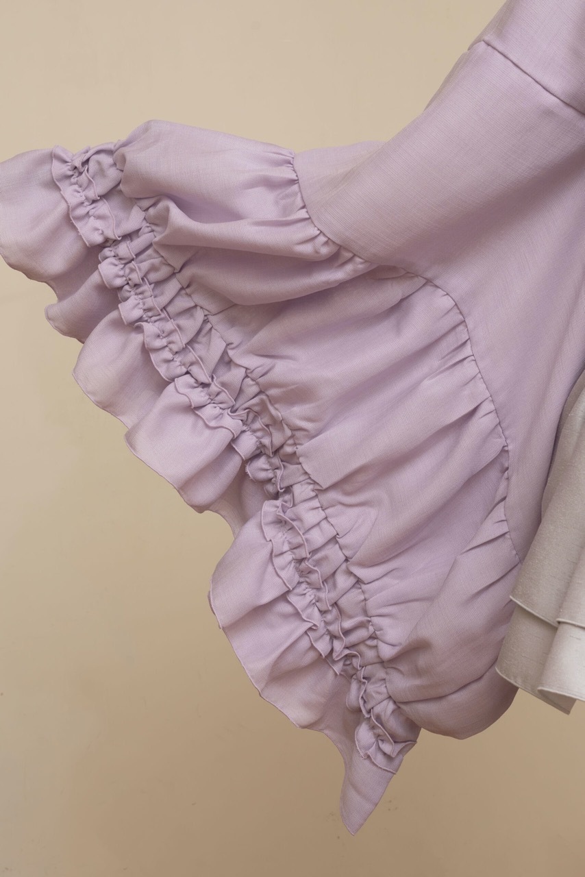 シャーリングフリル着物/カンパニュラ（薄紫）　SAK-KMSFC20250801