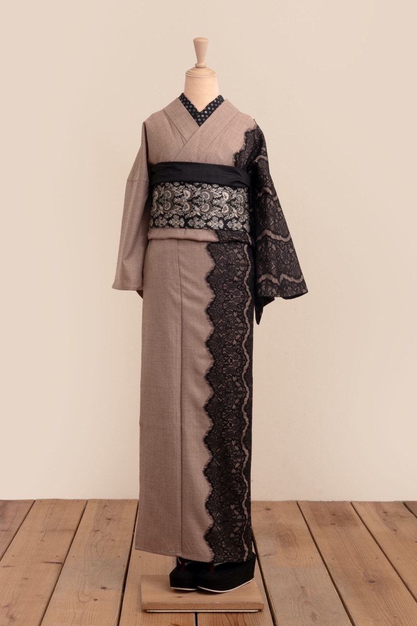 サイドレースウール着物(カフェモカ) SAK-KMSL20250122
