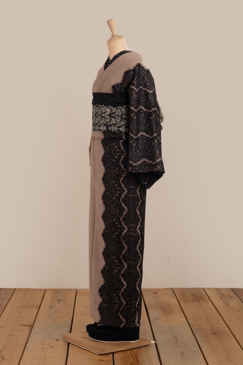 サイドレースウール着物(カフェモカ) SAK-KMSL20250122