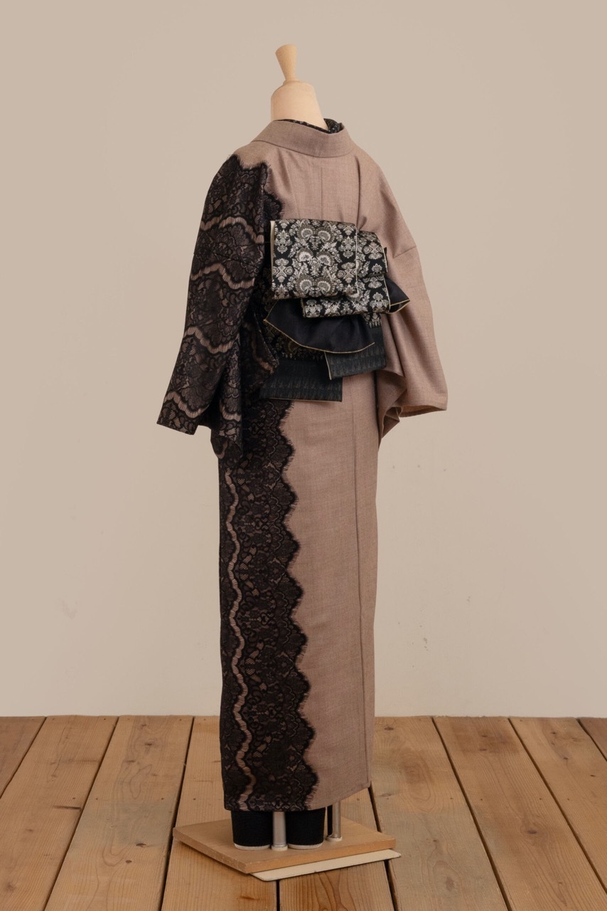 サイドレースウール着物(カフェモカ) SAK-KMSL20250122