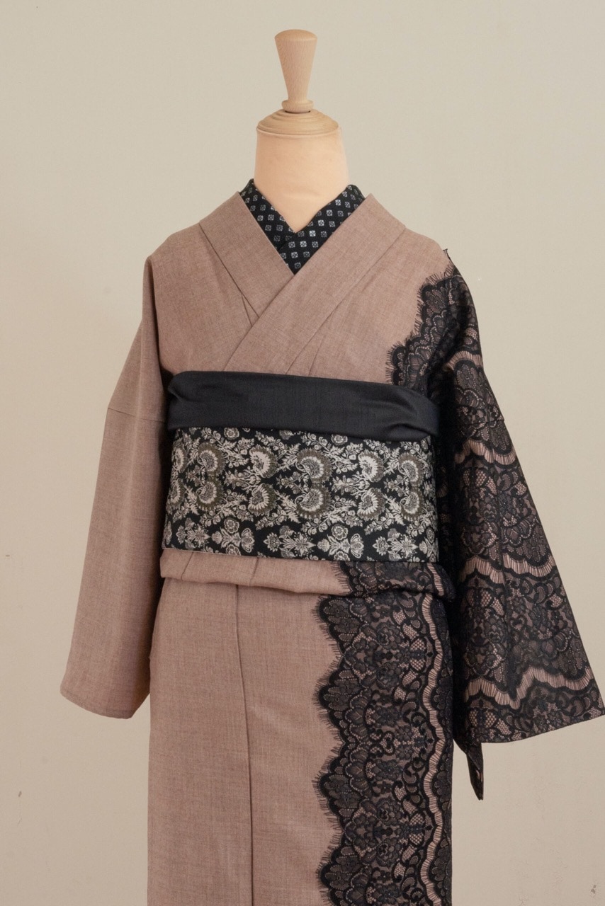 サイドレースウール着物(カフェモカ) SAK-KMSL20250122