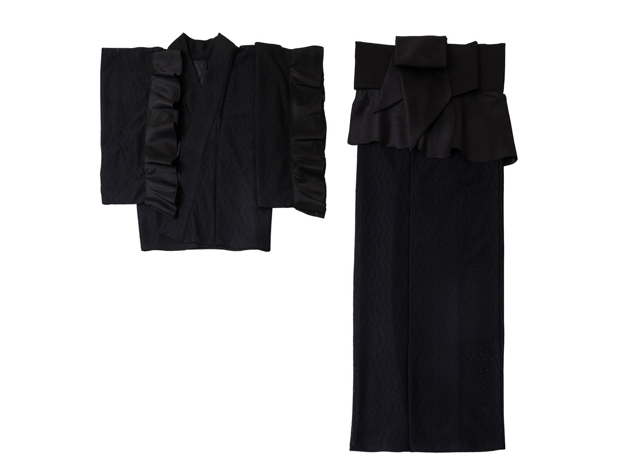 SAK-KMCFT20250611　クロス着物　フリルトップス（波レース・ブラック）　