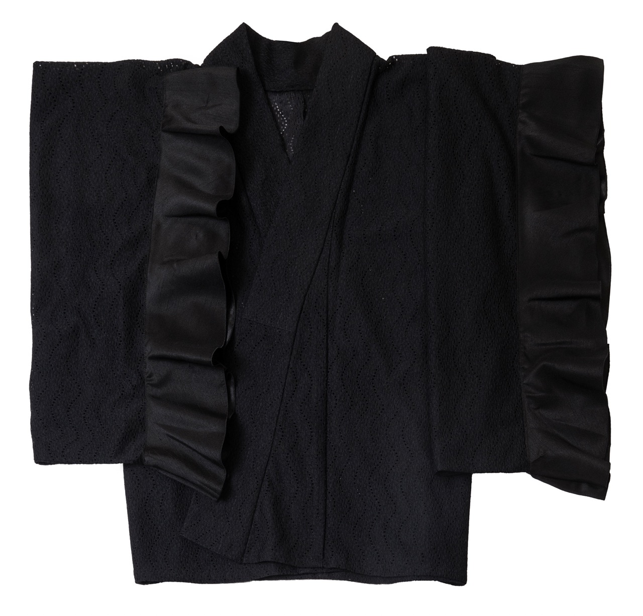 SAK-KMCFT20250611　クロス着物　フリルトップス（波レース・ブラック）　