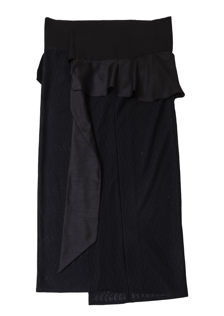 SAK-KMCFS20250611 クロス着物 フリルスカート(波レース・ブラック)