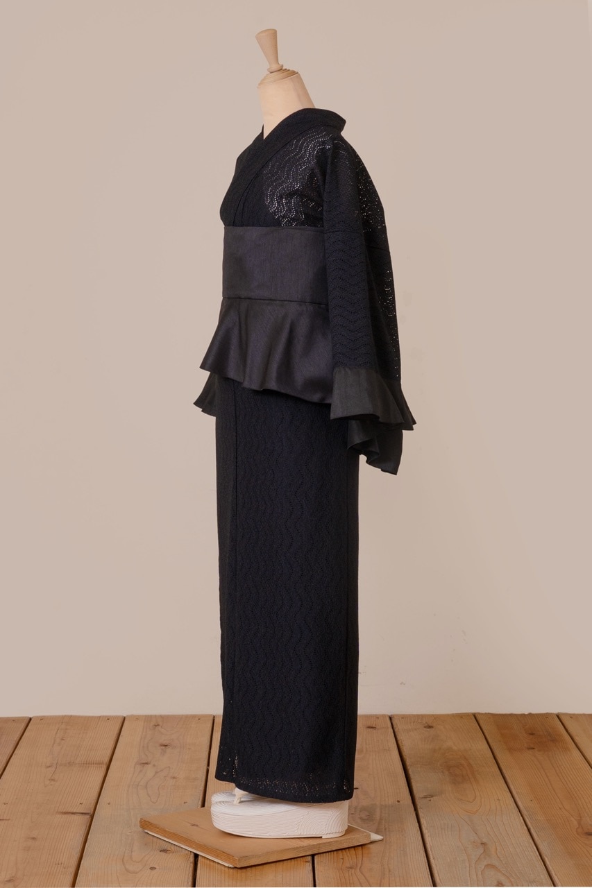 SAK-KMCFS20250611 クロス着物 フリルスカート(波レース・ブラック)