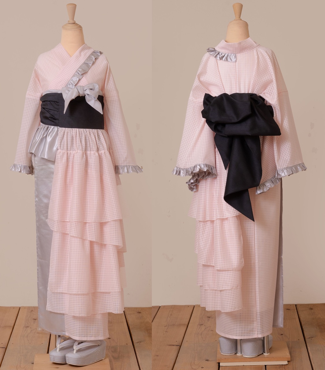 SAK-KMCFT20250612　クロス着物　フリルトップス（ピンクチェック）