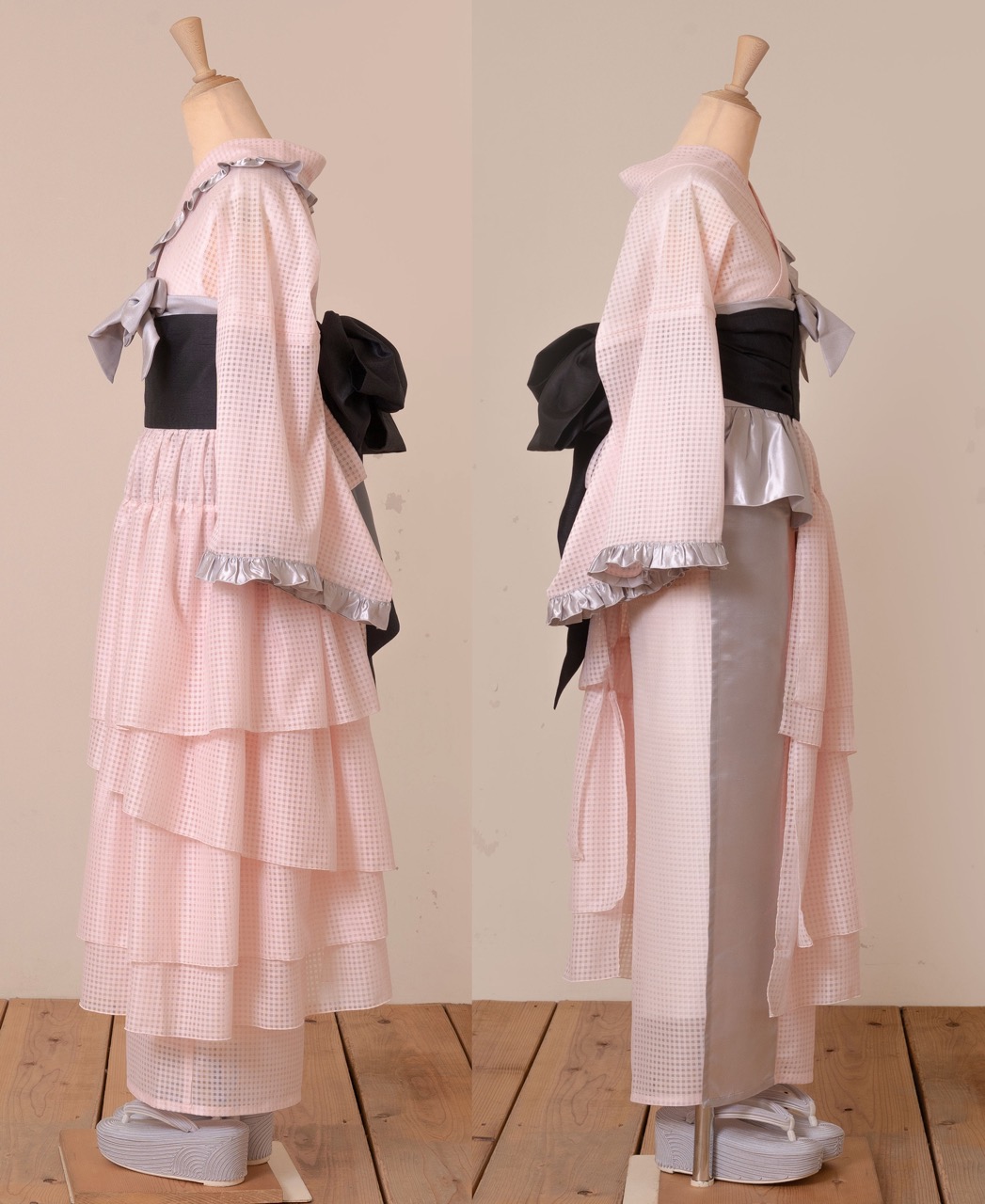 SAK-KMCFT20250612　クロス着物　フリルトップス（ピンクチェック）