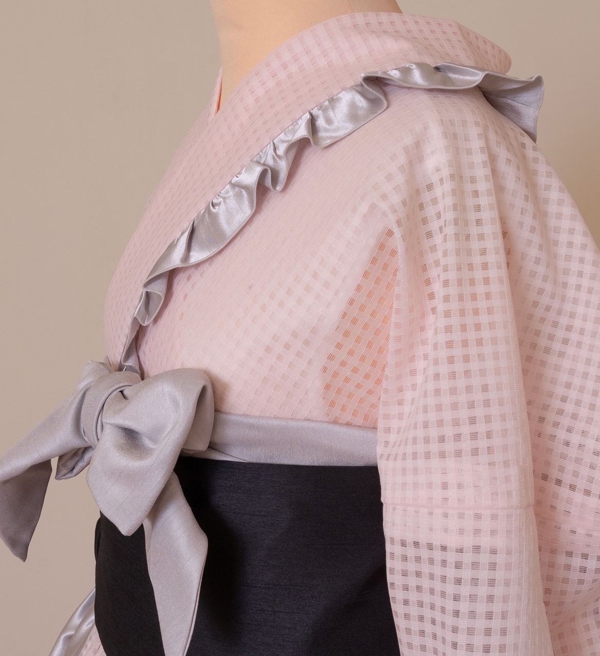 SAK-KMCFT20250612 クロス着物 フリルトップス（ピンクチェック