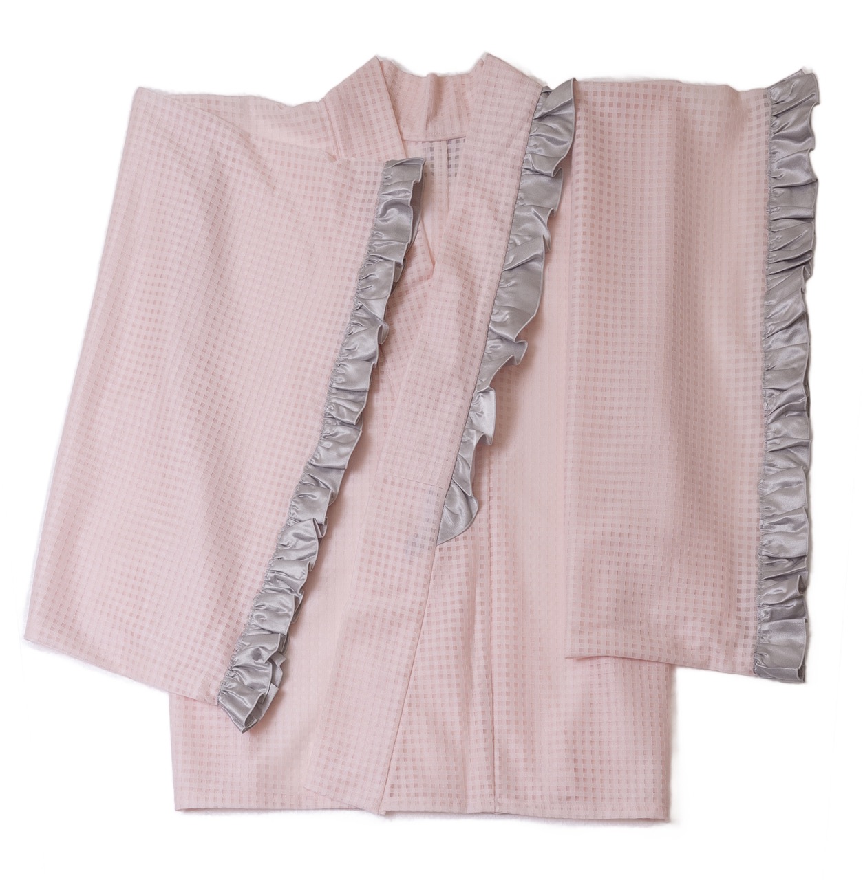 SAK-KMCFT20250612　クロス着物　フリルトップス（ピンクチェック）