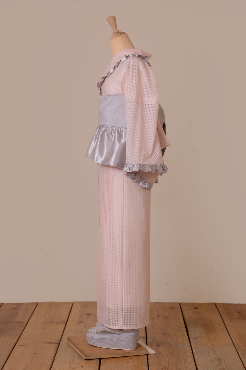 SAK-KMCFT20250612 クロス着物 フリルトップス（ピンクチェック