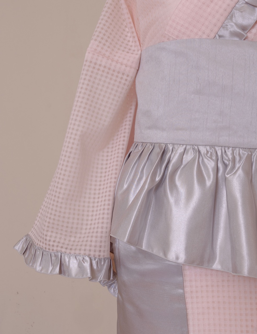 SAK-KMCFT20250612　クロス着物　フリルトップス（ピンクチェック）