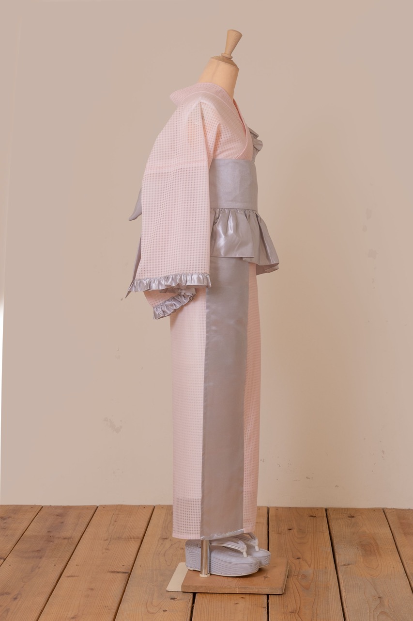 SAK-KMCFS20250612 クロス着物 フリルスカート(ピンクチェック)