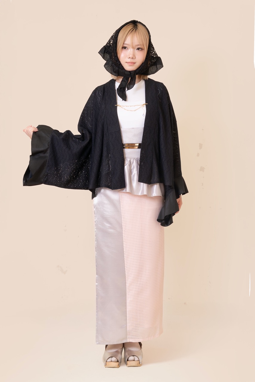 SAK-KMCFS20250612 クロス着物 フリルスカート(ピンクチェック)