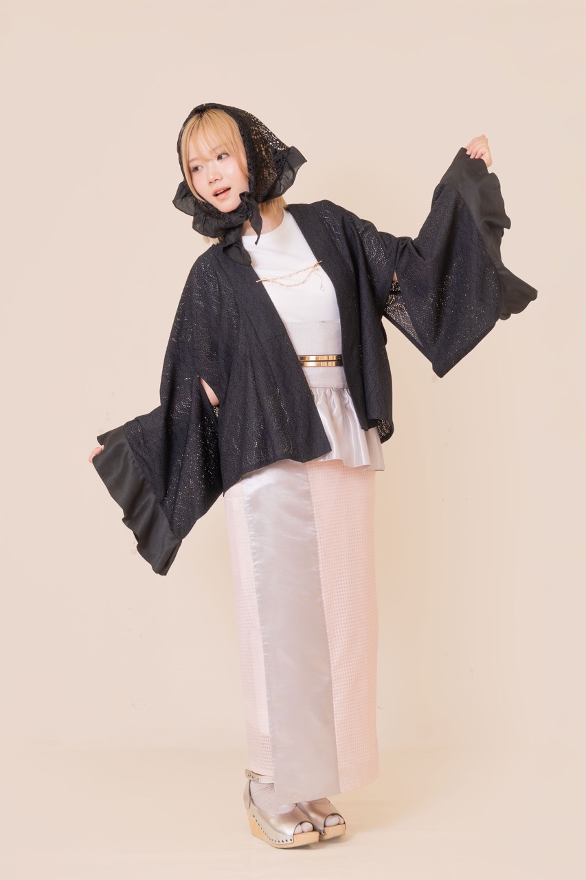 SAK-KMCFS20250612 クロス着物 フリルスカート(ピンクチェック)