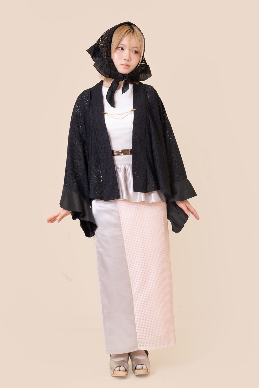 SAK-KMCFS20250612 クロス着物 フリルスカート(ピンクチェック)