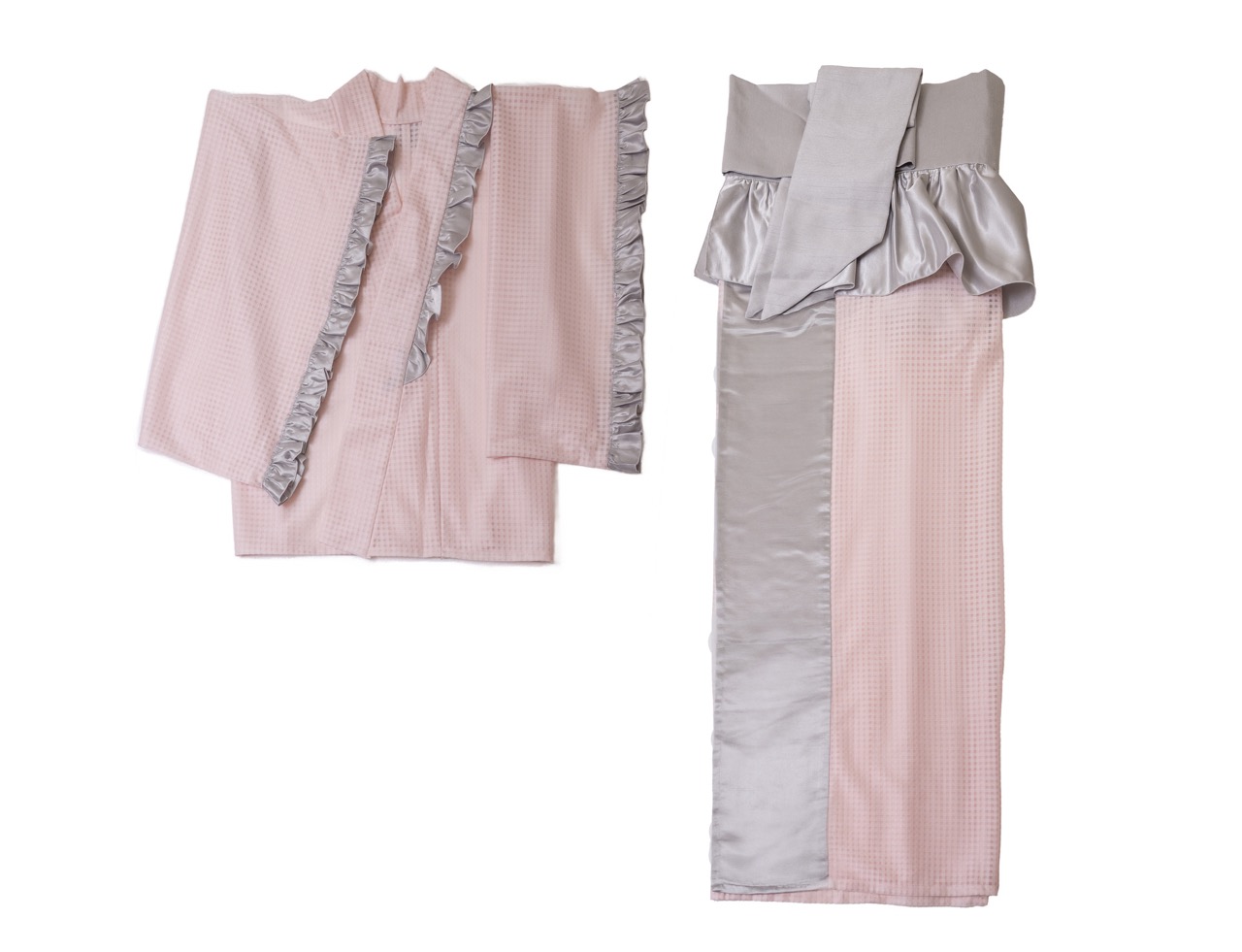 SAK-KMCFS20250612 クロス着物 フリルスカート(ピンクチェック)