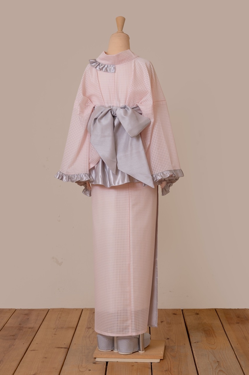 SAK-KMCFS20250612 クロス着物 フリルスカート（ピンクチェック